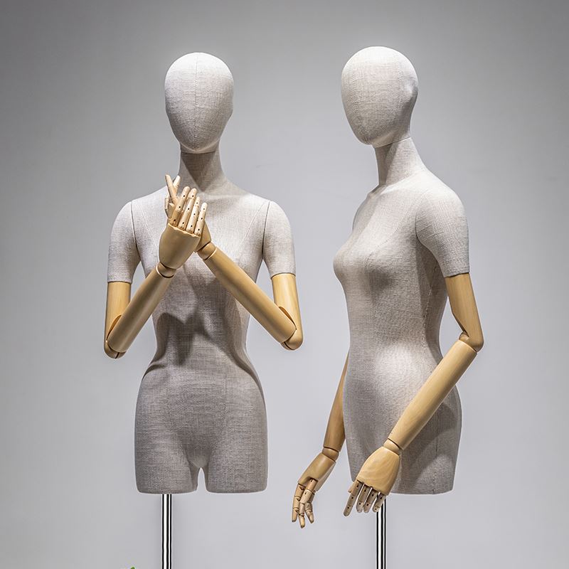 高档服装店橱窗模特道具女半身竹节麻挂件人台女装展示架假人全身