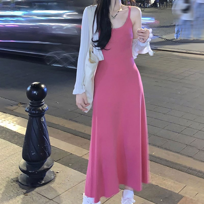 现货法式赫本风黑色吊带连衣裙夏气质收腰高级感性感抹胸长裙小礼
