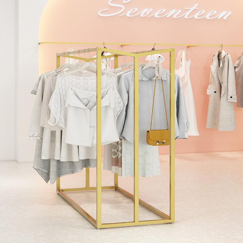 服装店中岛展示架女装店中间货架双排挂衣杆双面侧挂服装架子落地