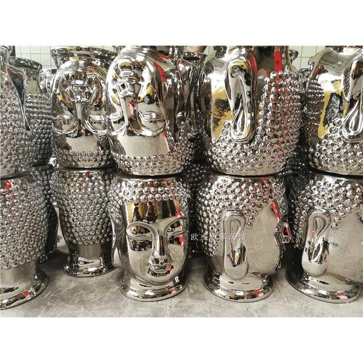 巴洛克风格简约现代家居装饰品工艺摆件电镀金银色高温陶瓷凳子