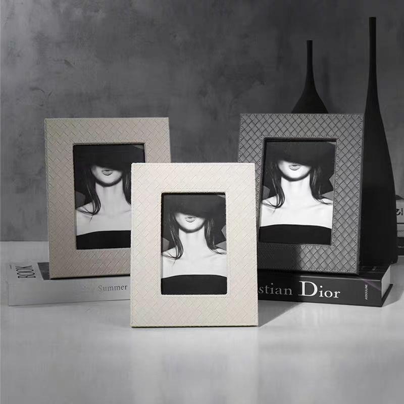 简约现代高档编织皮质6寸7寸相框摆台样板间卧室床头柜桌面装饰品