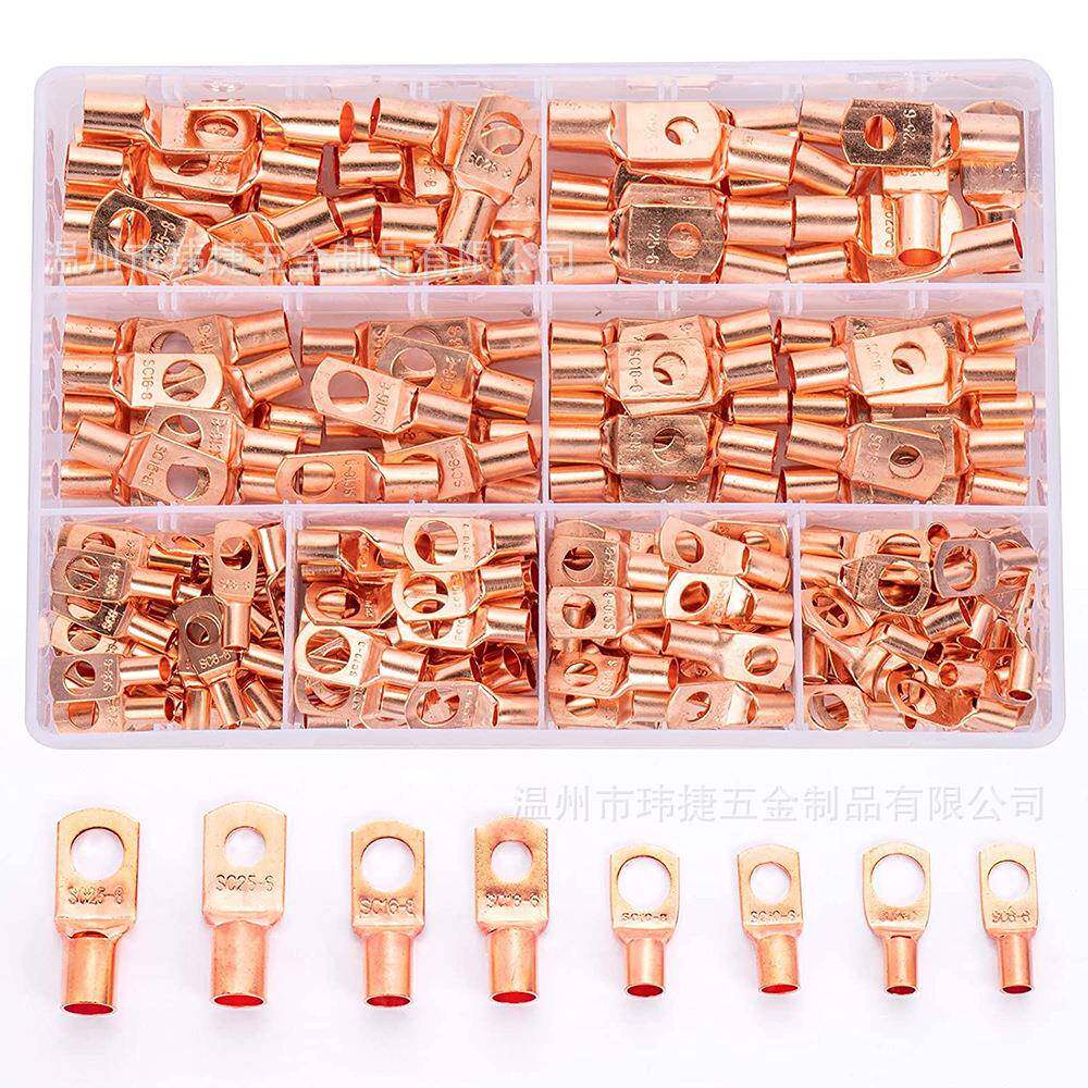 铜鼻子240pcs盒装窥口端子接线鼻子铜镀锡圆形端子SC裸端子