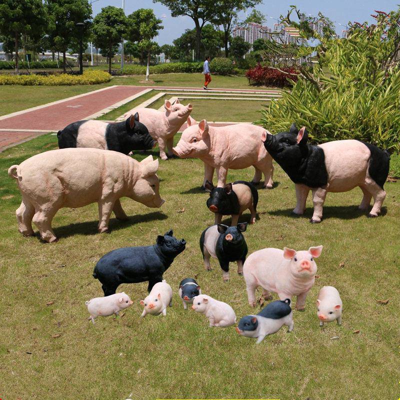 户外大号树脂动物仿真猪摆件花园庭院超市装饰小品假黑猪模型雕塑