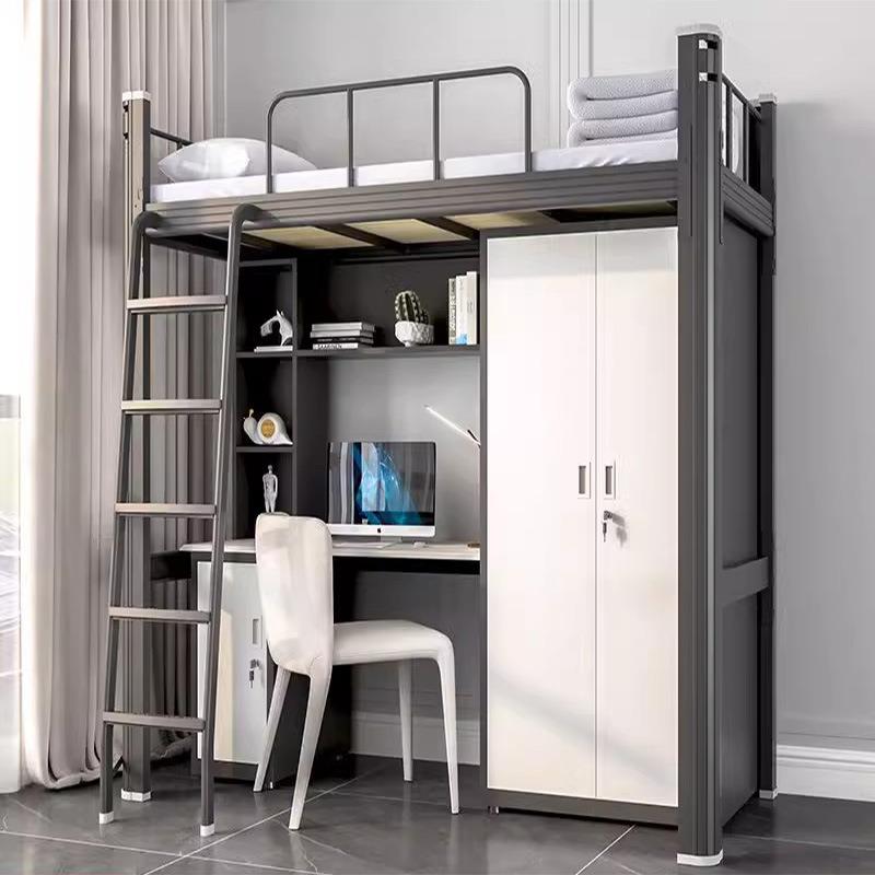 钢制上床下桌学生宿舍组合床员工小户型铁艺床衣柜书桌一体公寓床