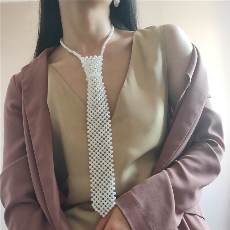 领带女款珍珠领带重工串r珠围巾围脖装饰领复古搭配衬衫镂空假领