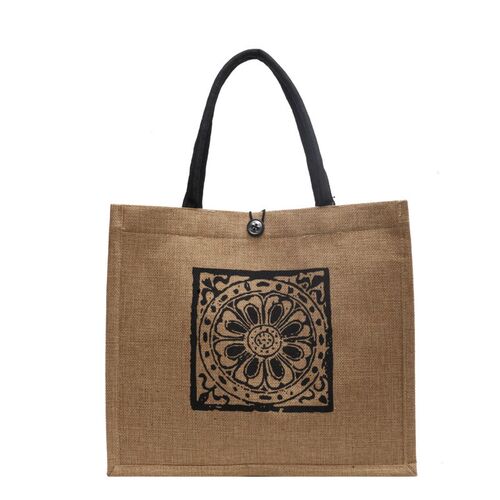 大容量麻布包包女2024时尚亚麻手提妈咪包学O生上课单肩托特包现