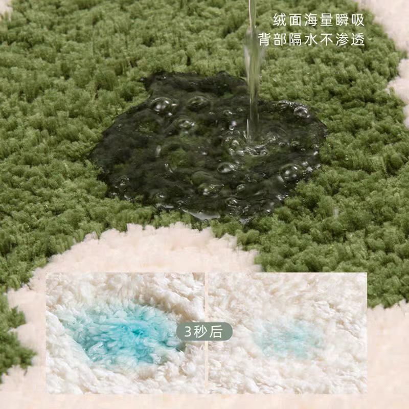 浴室苔藓植绒簇绒地垫加厚卫生间门G口吸水防滑绿色清新植绒脚垫