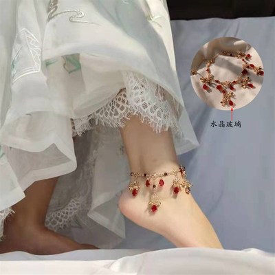 脚踝足饰复古多h层链条脚链古风配饰品异域风铃铛足链民族风可调