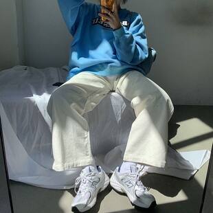 HOUZHOU Beige Corduroy Vintage Wide Leg Pants Women Korean S