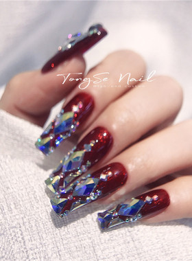 极速红色施家显白假指甲贴片手工美甲女成品短款穿戴式可拆卸美甲