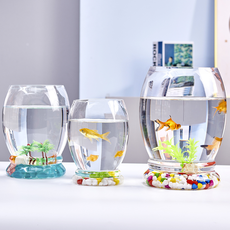 办公室小鱼缸加厚透明玻璃乌龟缸客厅家用桌面圆形迷你小型金鱼缸