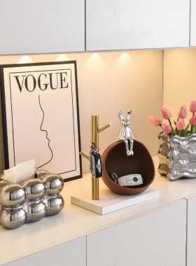 轻奢玄关餐边柜兔子钥匙收纳摆件进门入户客厅装饰乔迁新家居礼品