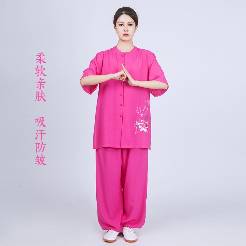 好货古风刺绣亚麻棉太极服女新款练功服太极拳武术表演服薄款春秋