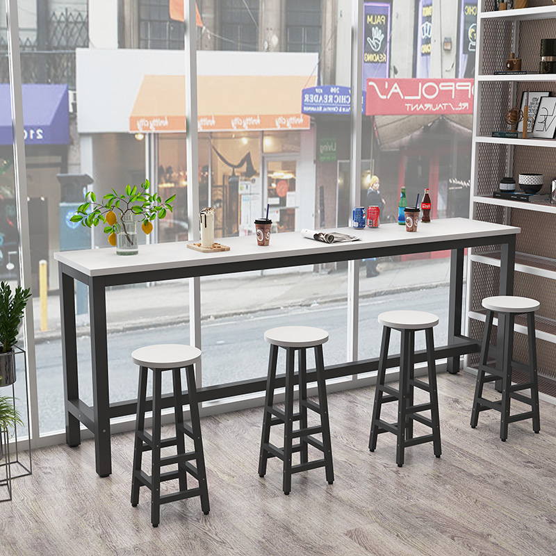 高档吧台桌家用简约阳台窗边桌酒吧奶脚店高茶桌椅长W条餐桌窄奢