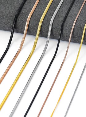 Width 1mm/2mm Flat Chain Gold/Steel/Black/Rose Stainless Ste