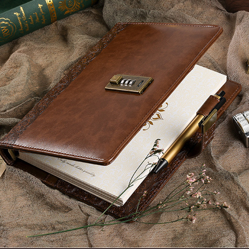 高档商务A5活页密码本带锁日记本创意文艺多功能带锁笔记本子定制