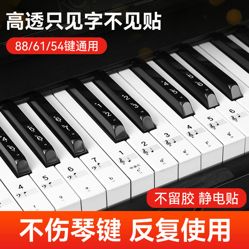 电子琴键盘贴钢琴键贴88/61/54键通用静电贴不留胶反复使用高透明