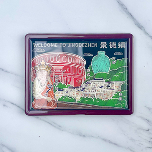 江西景德镇沉思罗汉瓷宫立体冰箱贴木质磁贴中国城市文创纪念礼物