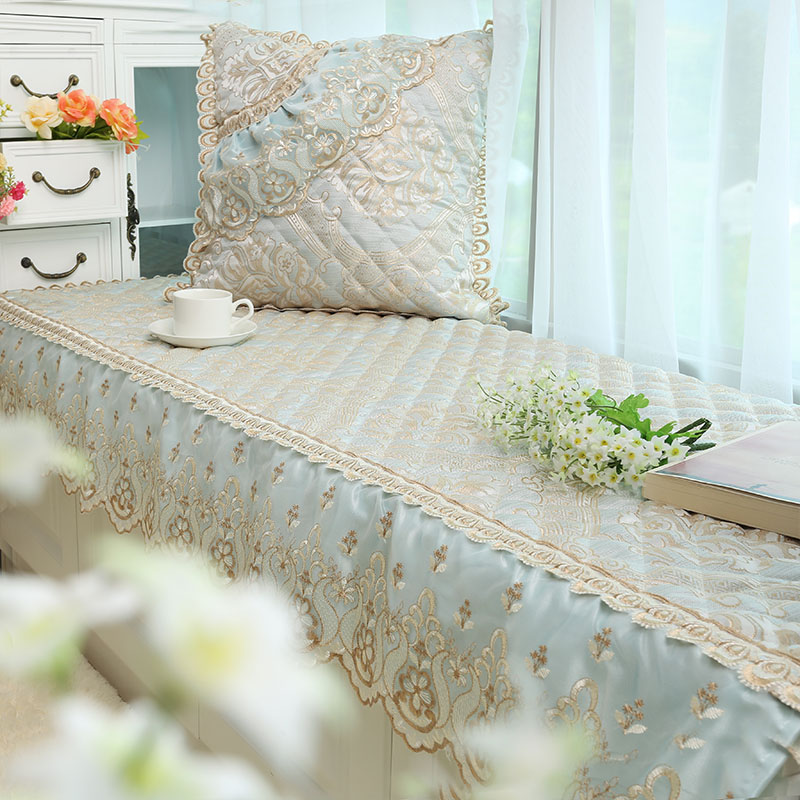 布艺飘窗垫现代简约欧式窗台垫子四季通用蕾丝裙摆榻榻米定制