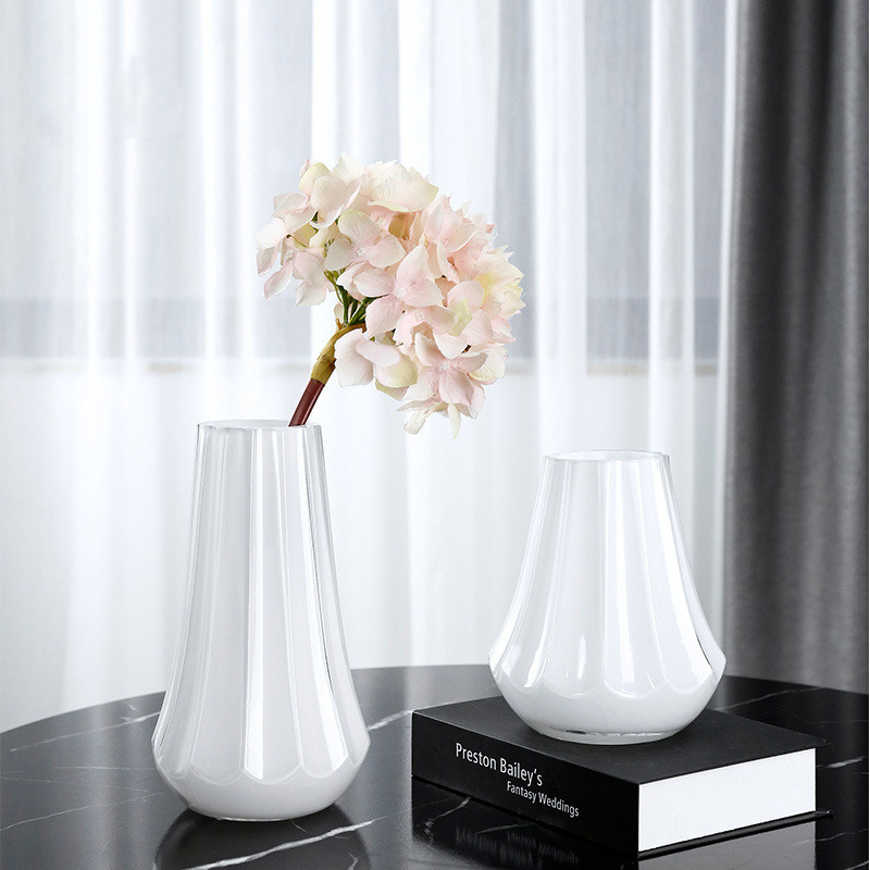 白色仿瓷多棱切面个性创意玻璃花瓶家居客厅水培玫瑰百合客厅摆件