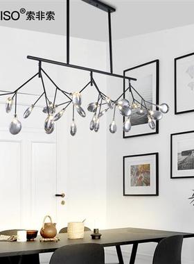 新品索非索萤火虫吊灯黑色客厅後现代设计师树枝创意饭厅灯具圆64
