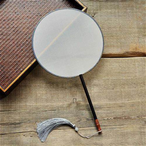 黑檀红木拼接长扇柄加厚真丝空白团扇绘画国画工笔刺绣古风汉服