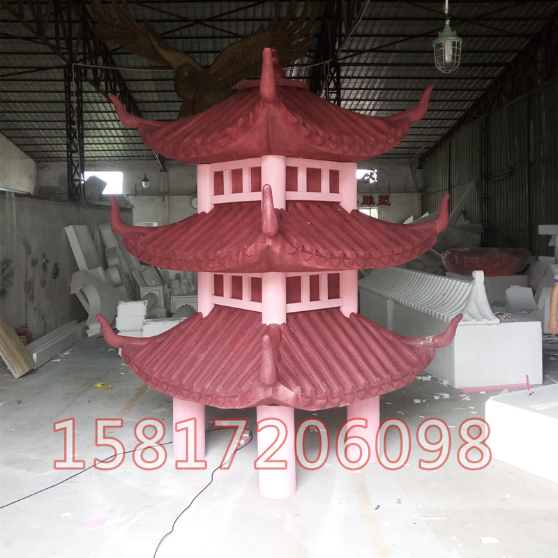 新品泡沫雕塑定制瓦片中式婚礼屋檐婚庆t台装饰亭子商场美陈DP