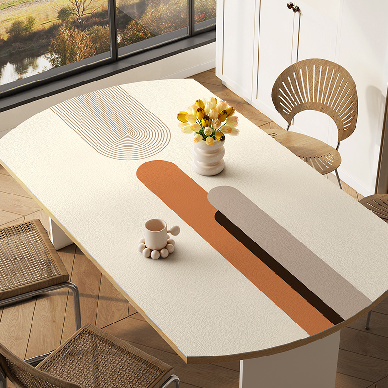 莫兰迪几h何弧形台桌垫桌布pvc皮革防水防油餐桌布防烫餐桌垫子o.