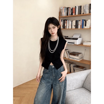 黑色针织衫女夏2026新款高级感收腰减龄无袖上衣QD90001