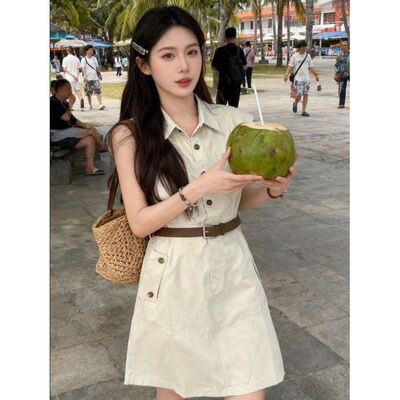 名媛气质小香风白色收腰连衣裙女夏季小个子职业短裙子QD12015