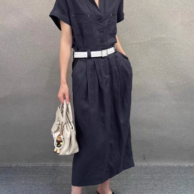 2025新款夏季法式气质收腰显瘦连衣裙女设计感小众高级感长裙子