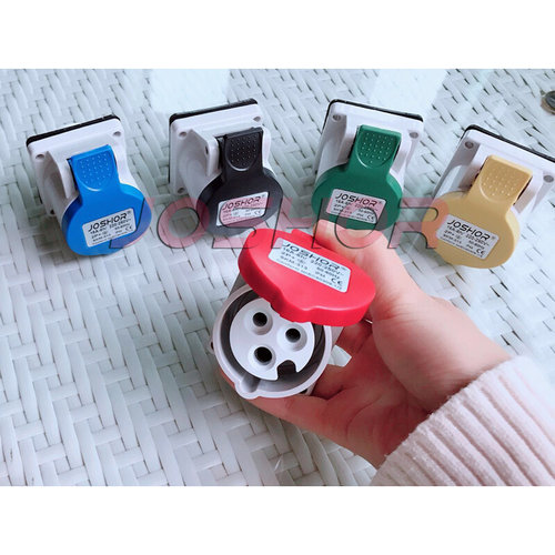 舞台灯光插座箱工业插座3P16A红黄蓝绿黑多色可选220V(开孔45X45)