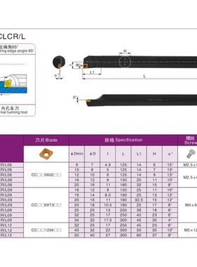 95度数控内孔镗孔刀杆S07K/S08K/S10K/S12M/S16Q-SCLCR06/SCLCL06