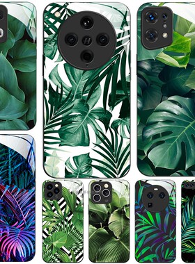 玻璃手机壳适用OPPO FINDX8 PRO X7X6X5X3RENO13RPO12 11K12K11K10  夏天绿叶植物