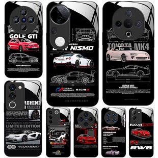 赛跑汽车文字GTI 玻璃手机壳适用VIVO Y100X70X80X90X100X200 Y200 GTR911 Y300