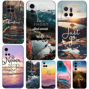 X90 S12 S16 硅胶软手机壳适用VIVO X80 Y74S X70 S15 X60 S9E 英文风景文字 Y76S S7T S10