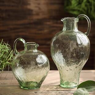 绿色单耳锤纹玻璃大肚花瓶水培吊钟马醉木客厅落地圆肚大花瓶摆件