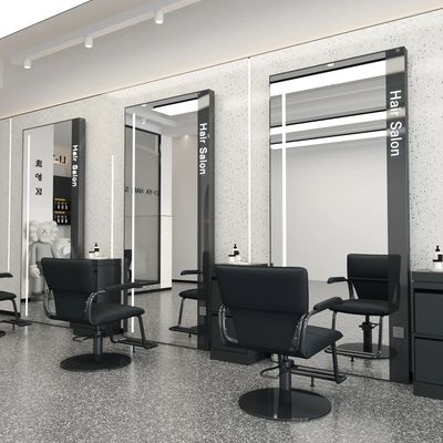 理发店镜子带插座美发店单面镜台发廊专用带灯不锈钢落地剪发镜