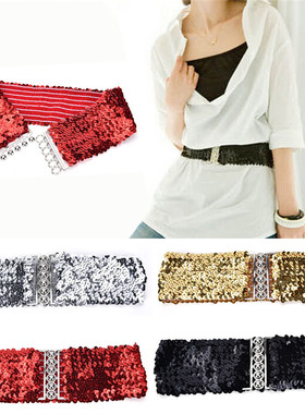 Women Shinny Cummerbund High Fashion Metallic Sequin Women D