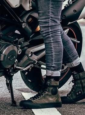 意大利FALCO猎鹰摩托车夏季复古防摔骑行靴男女休闲透气帆布板鞋