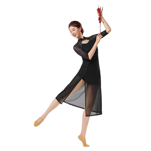 梵舒古典舞服中国舞蹈练功服网纱衣黑色古风飘逸旗袍改良款成人女