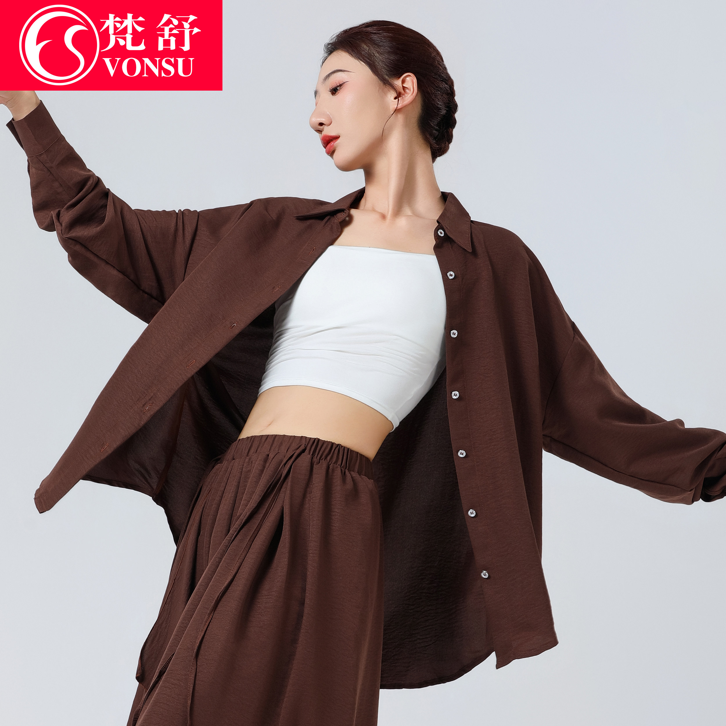 梵舒现代舞舞蹈上衣长袖衬衫现代舞练功服套装飘逸舞蹈服新款绝美图片