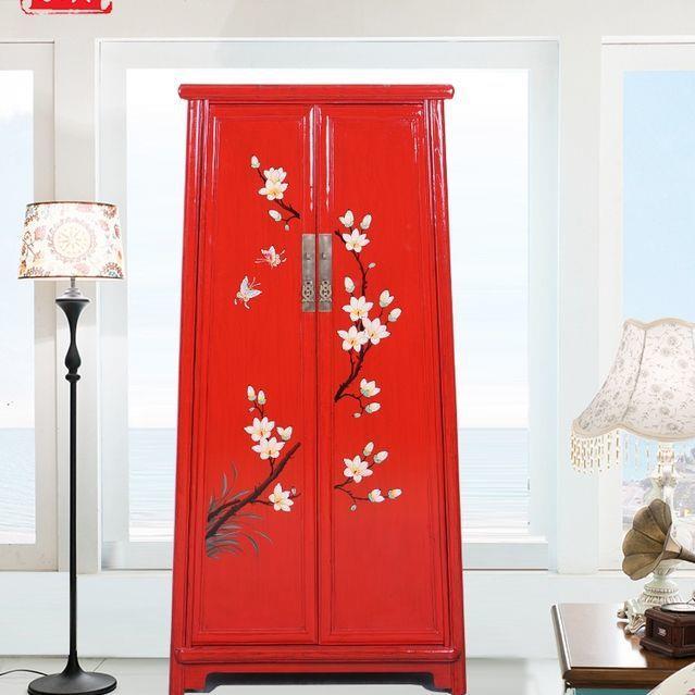 新中式实木仿古古典衣柜简易家用彩绘客厅卧室储物收藏高柜可现货