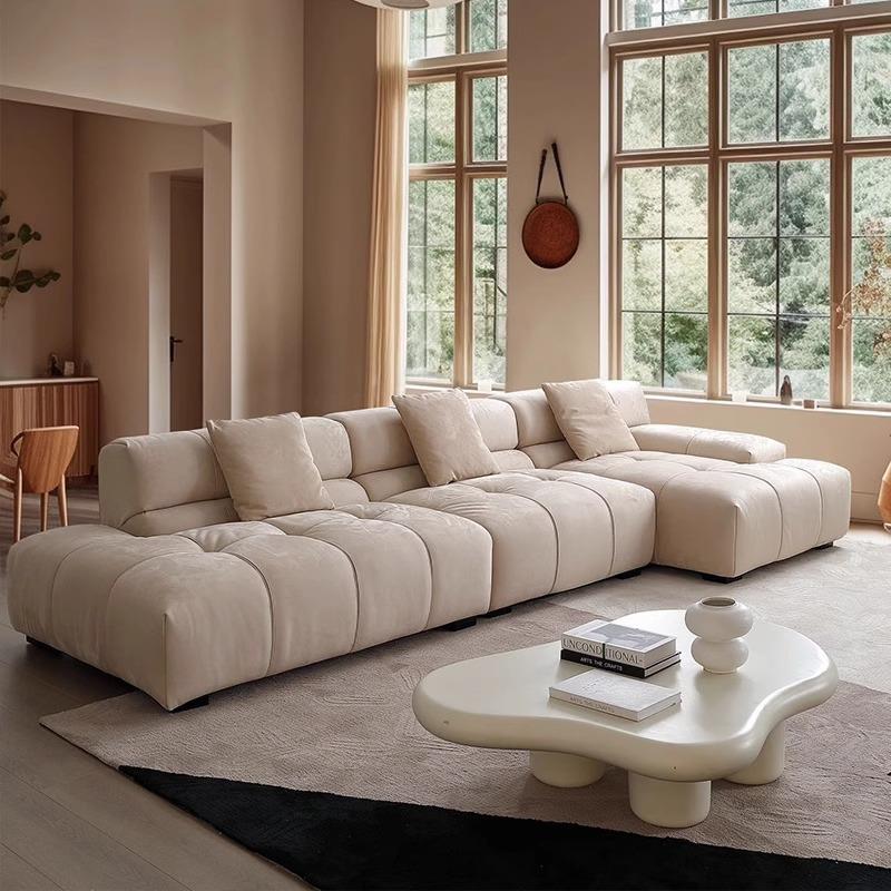 法式奶油风豆腐块沙发简约现代客厅大小户型直排贵妃泡芙布艺沙发