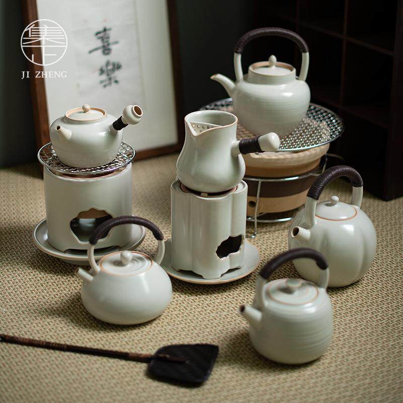 集正围炉煮茶苏打釉耐热煮茶壶炭火炉明火烧罐罐茶提梁侧把陶壶
