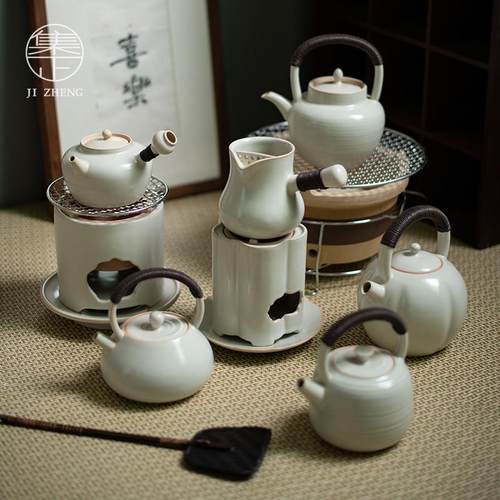 集正围炉煮茶苏打釉耐热煮茶壶炭火炉明火烧罐罐茶提梁侧把陶壶
