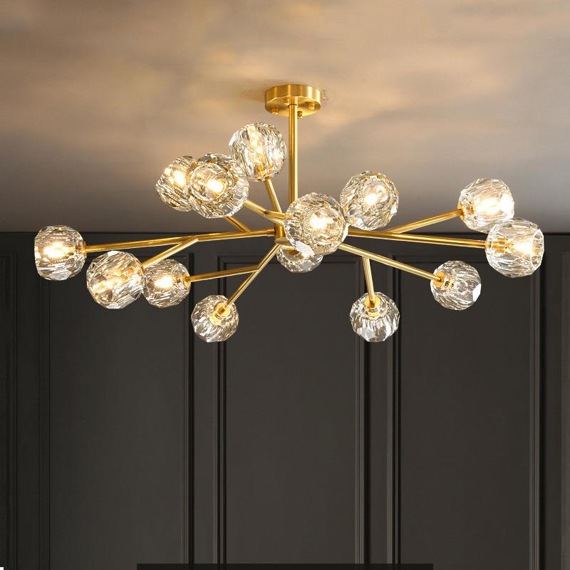 后现代轻奢水晶花蕾客厅吊灯北欧全铜魔豆分子灯简约卧室餐厅吊灯