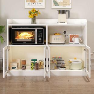 小户型实木餐边柜置物架落地多层烤箱微波炉玻璃门架子新款