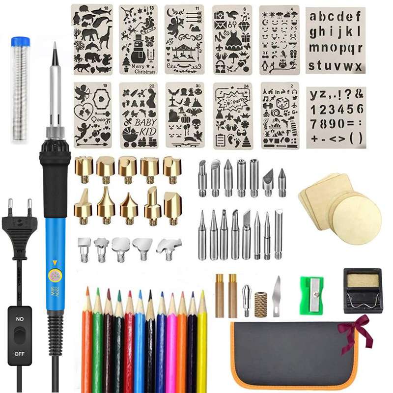 76Pcs木材烧制套件 60w 调温电烙铁 烙画 压花/雕刻/焊接烙铁套件