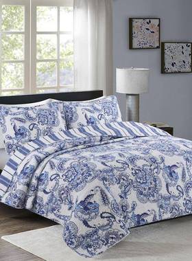 新款春夏田园花卉绗缝水洗被子三件套家居日用床品用品棉质三件套